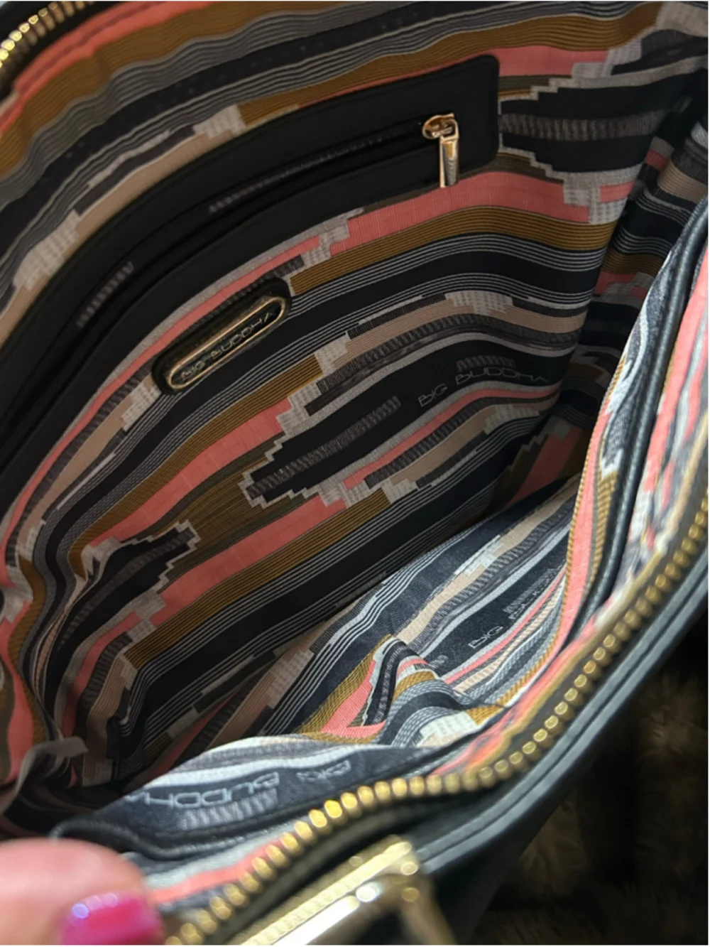 Women's Big Buddha Black Gold Satchel Handbag One Size